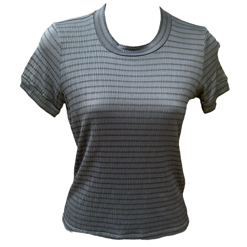 ARMANI COLLECTION deep navy & midnight navy stripe stretchy top, size 8